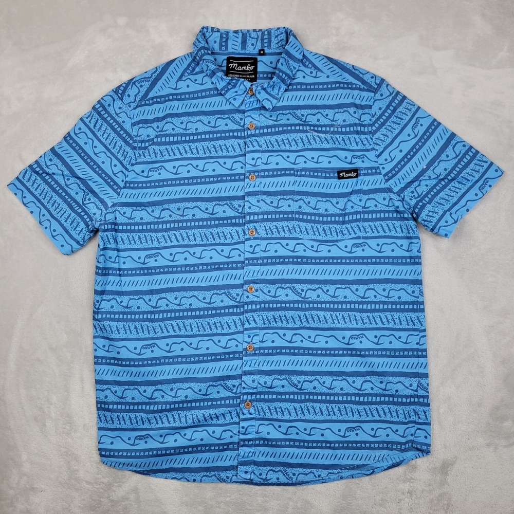 Mambo Loud‎ Shirt Mens Medium Button Up Short Sleeve Geo Print Australia Adult